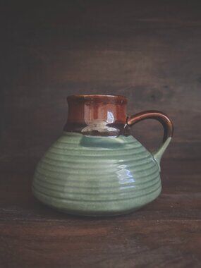 Vintage 70s Stoneware Mug Brown Drip Glaze Rustic Ceramic Cup